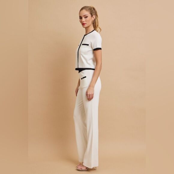 Cardigan & Pant Set, Black and White with Gold Buttons - Picture 4 of 4